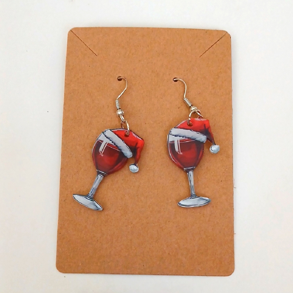 Fashion Jewelry Red and Silver Wine Glass Earrings